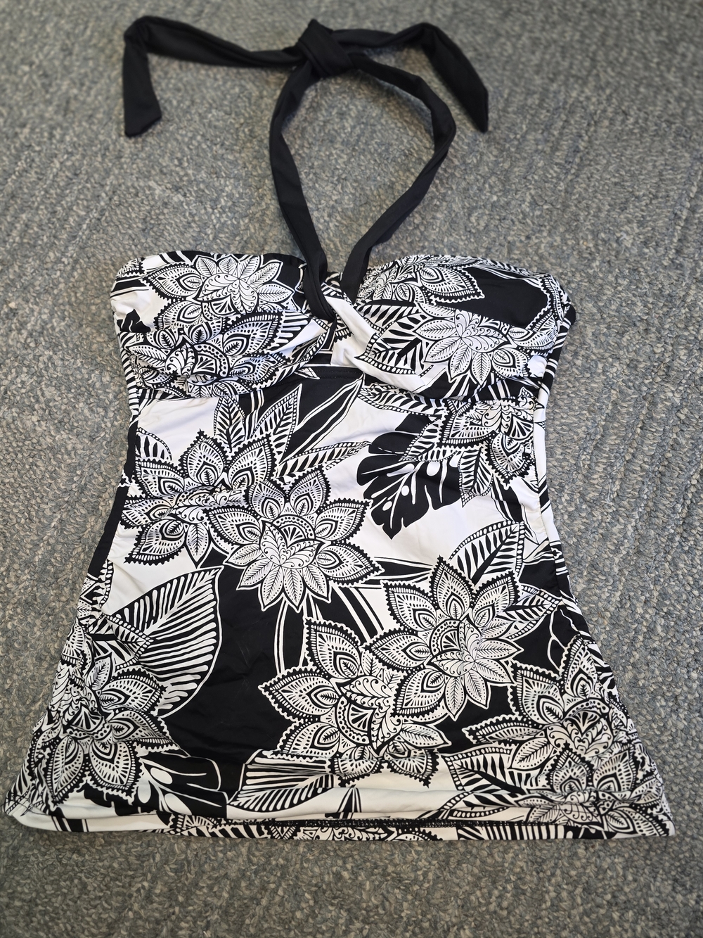 Ralph Lauren Black and White Floral Halter Swim Top